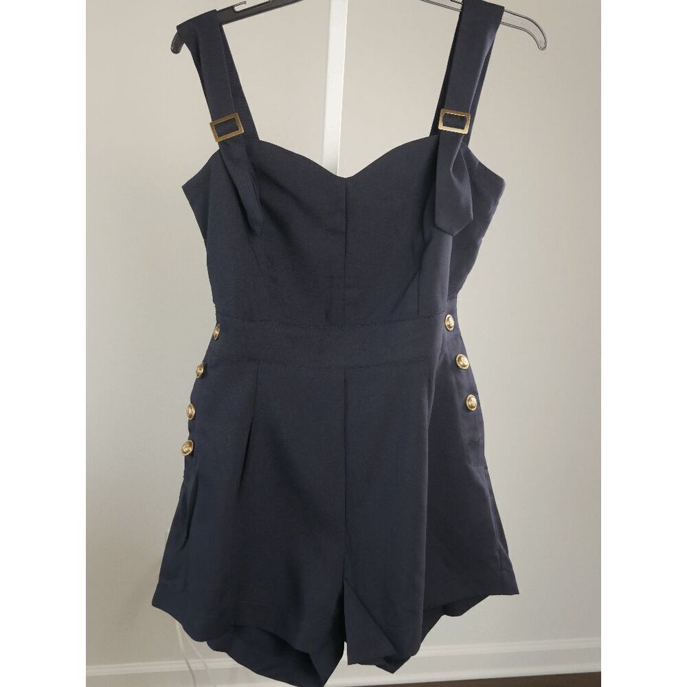 Unique Vintage Heat Wave Romper | L | Navy | Tie Back | Side Buttons | Retro - Picture 3 of 7